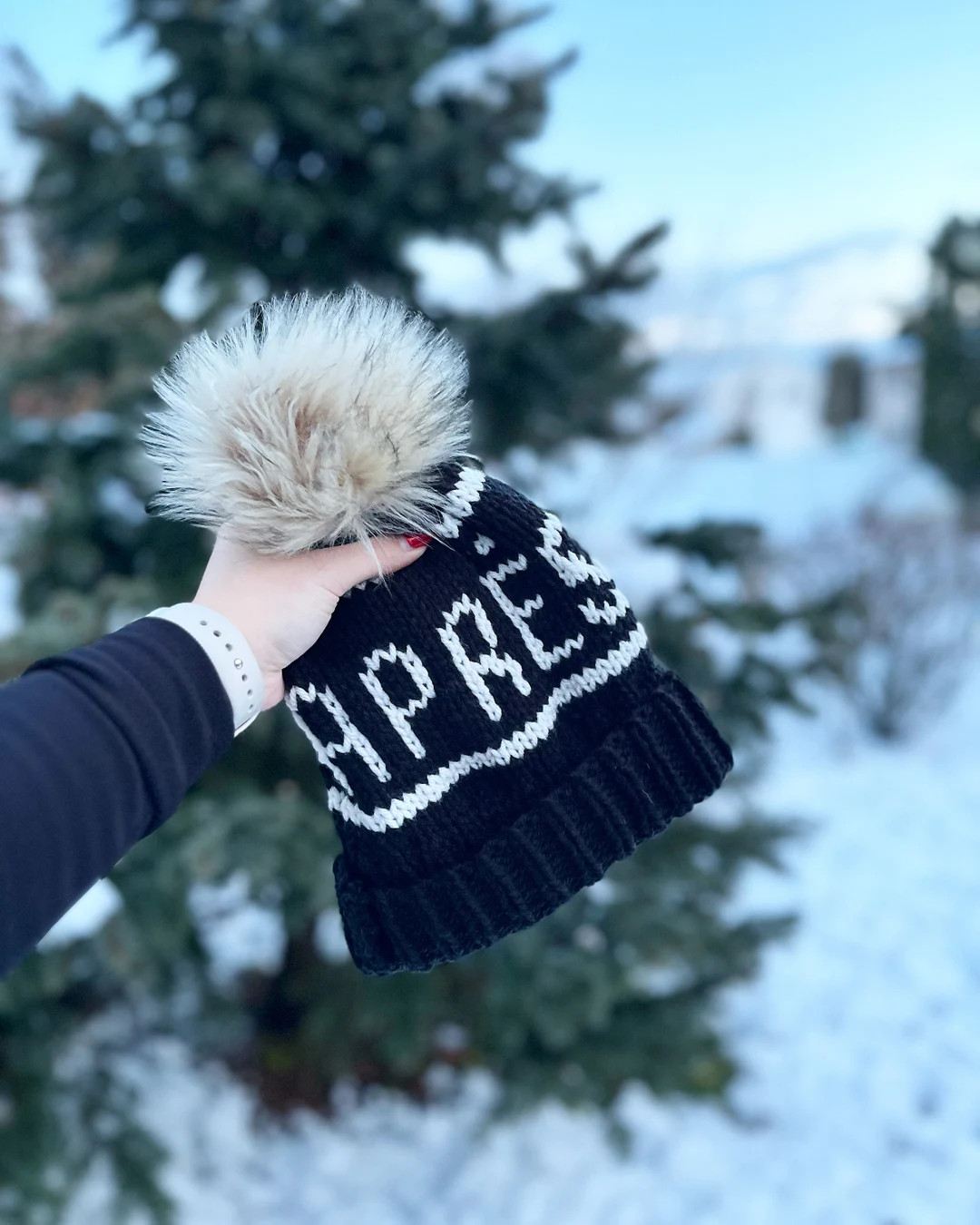 Apres Black and White Pom Beanie, Warm and Chic for Women, Cozy Knitted Hat, Hand Made Fashionabl... | Etsy (US)