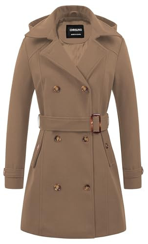 Chrisuno Womans Peacoat Wool Coats For Women Peacoats Womens Coat Women's Warm Double Breasted Pea Trench Jacket With Hood Camel 3XL | Amazon (US)