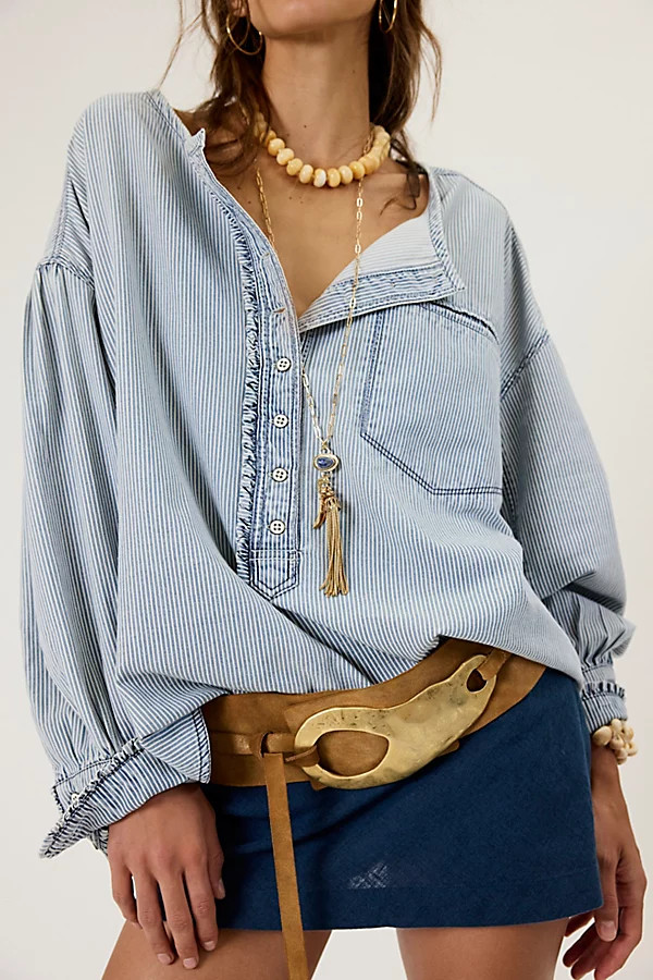 We The Free Denim Dreaming Railroad Stripe Henley | Free People (Global - UK&FR Excluded)