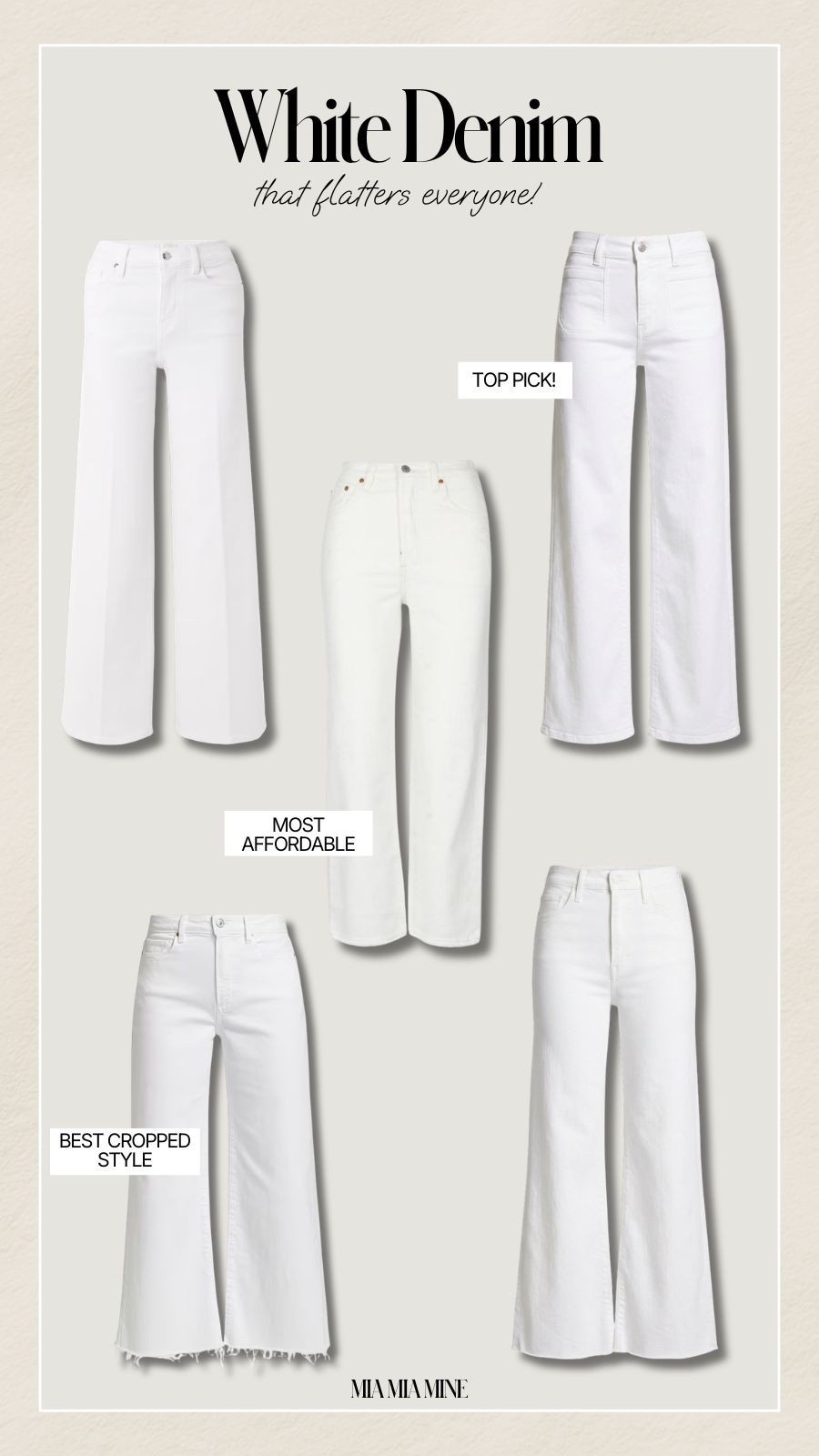 The best white jeans for spring 
Frame wide leg denim
Levi’s white jeans
Paige anessa white jeans 
Cropped white denim
Mother hustler cropped white jeans

Wearing a 24 in all



#LTKSeasonal #LTKOver40 #LTKPetite