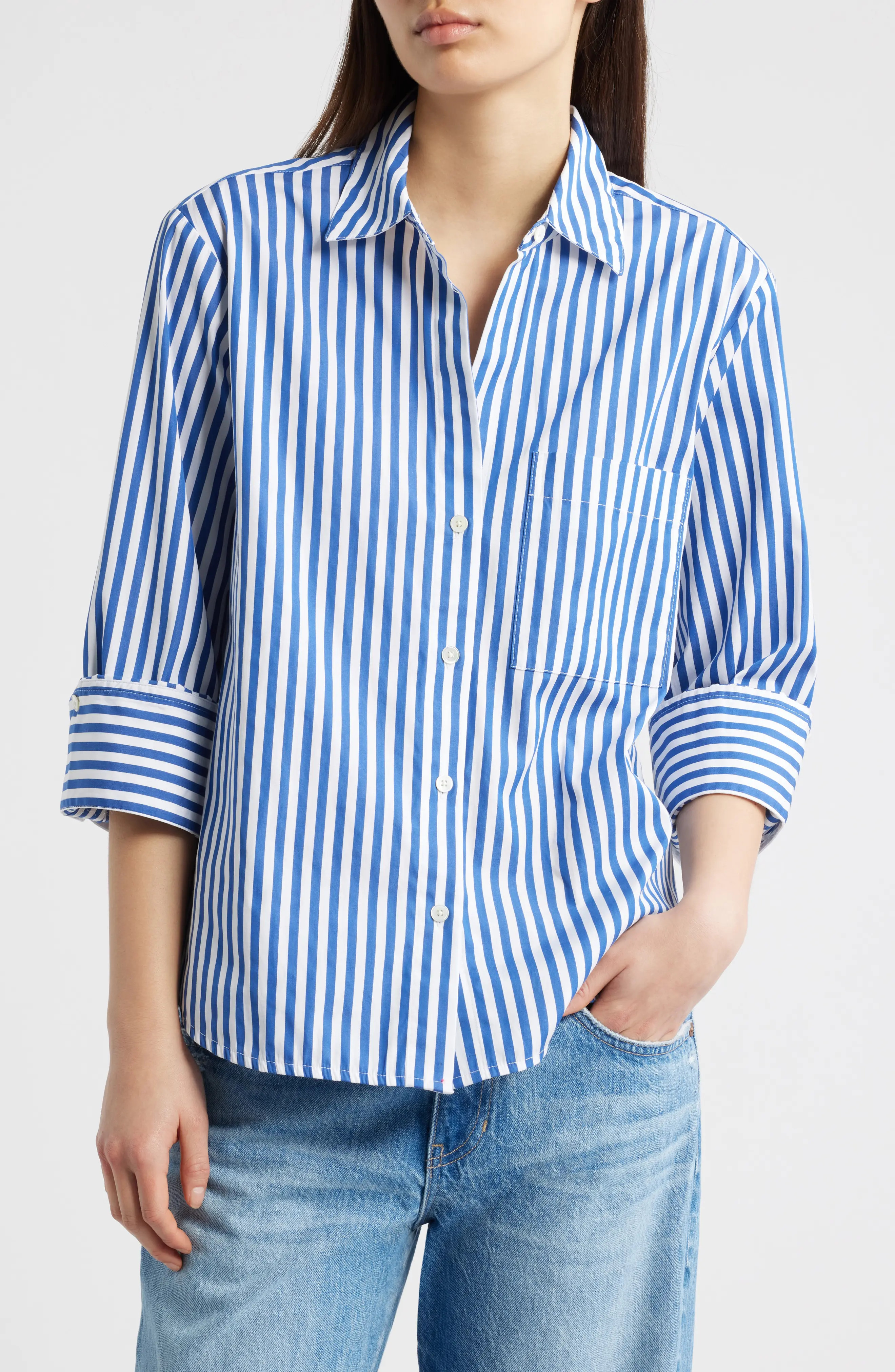 The Signature Y-Neck Shirt in Poplin (Women) | Nordstrom | Nordstrom
