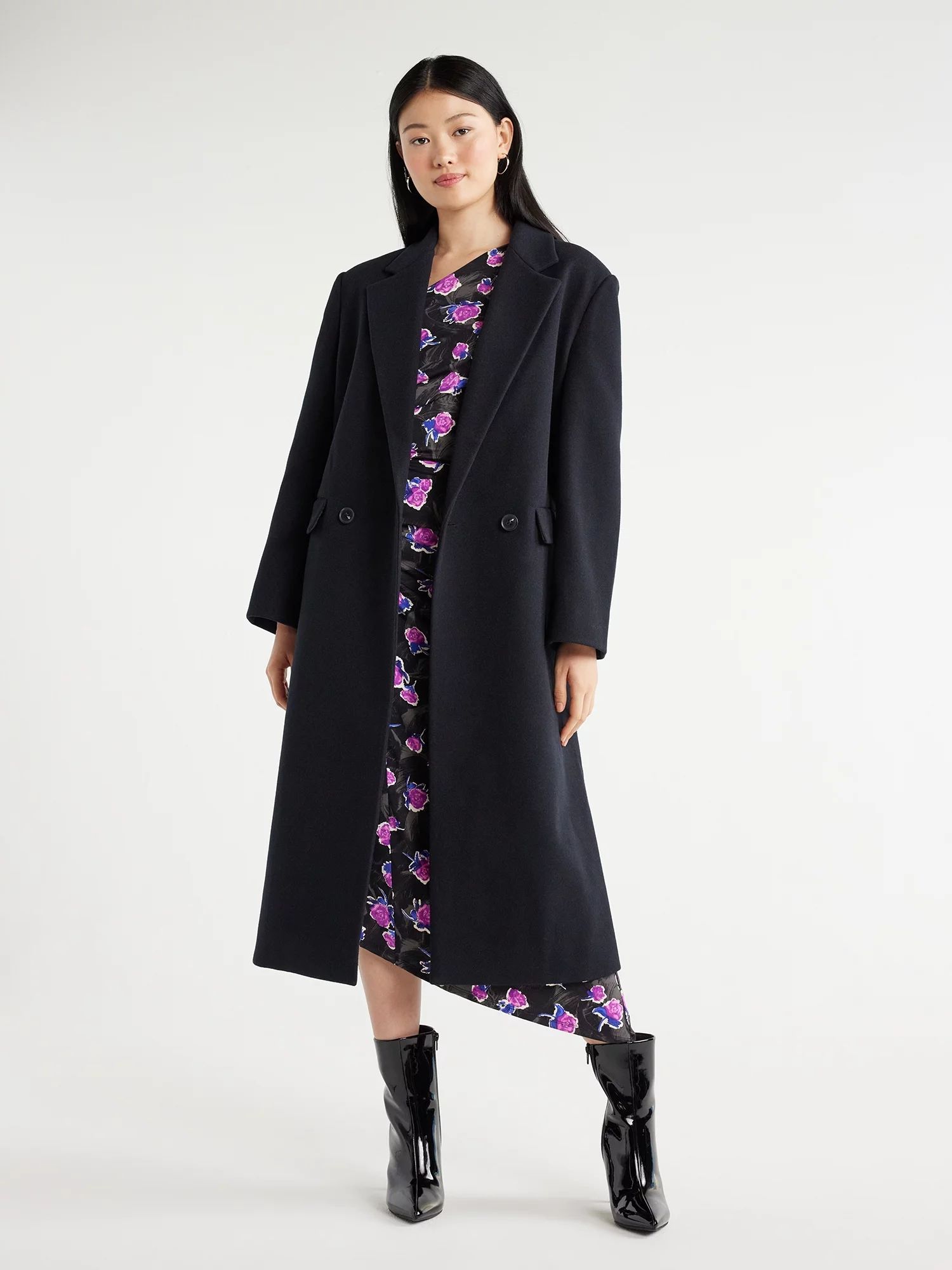 Scoop Women's Faux Wool Double Breasted Oversized Coat, Sizes XS-XXL | Walmart (US)