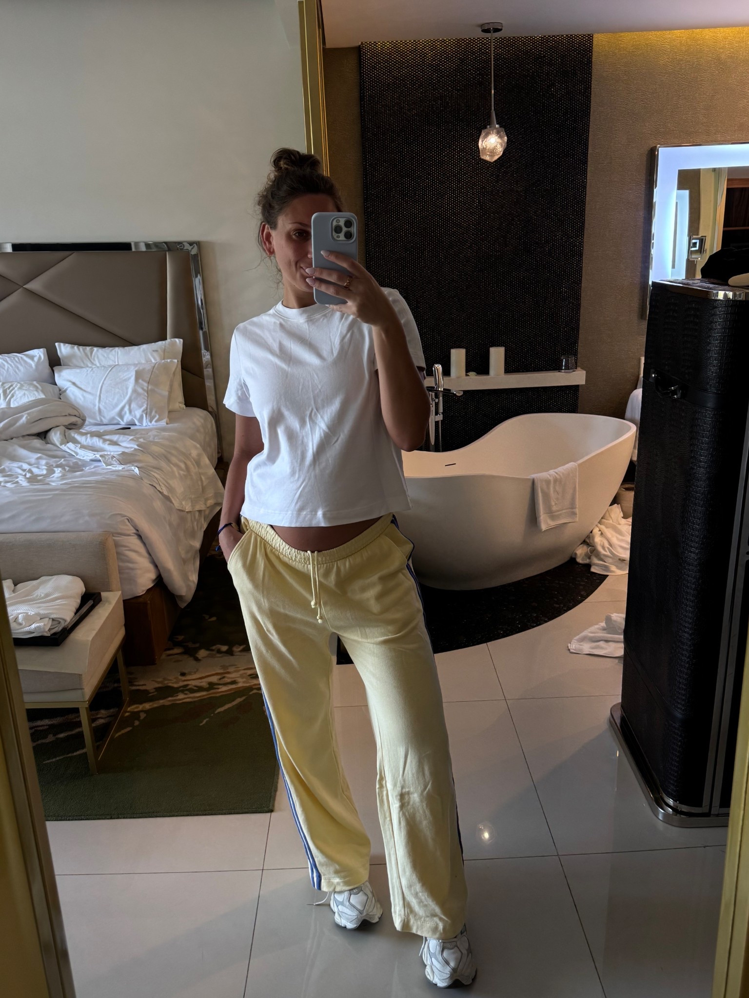 Don’t sleep on old navy! 

Bump friendly :)) 

wearing size medium in pants, small in the top. Size down at least half size in NB sneakers 

#traveloutfit #sweatpants #whitetshirt 

#LTKTravel #LTKootd #LTKBump