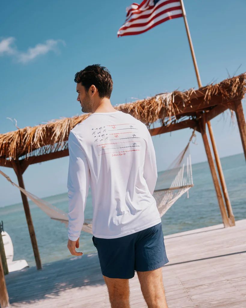 Red White and Lure Long Sleeve Performance T-shirt | Southern Tide