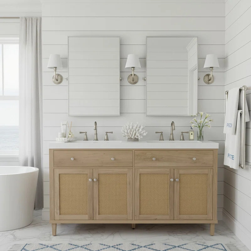 60" Modern Bathroom Double Vanity With Integrated SMC Sink With 2 Tip-Out Trays & 4 Soft-Close Do... | Wayfair North America