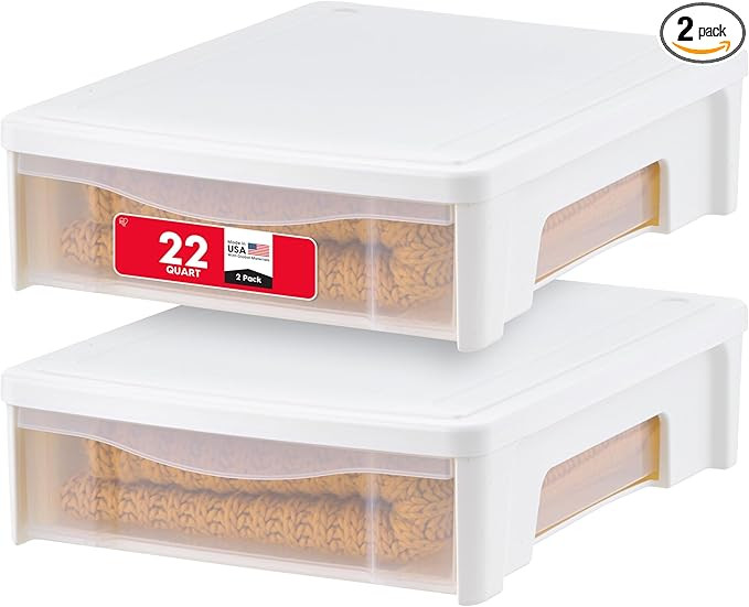 IRIS USA 22 Qt Underbed Storage Stackable Organizer Bin Container with Sliding Drawer, 2 Pack, Mu... | Amazon (US)