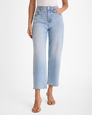 High Waisted Light Wash Relaxed Straight Ankle Jeans | Express