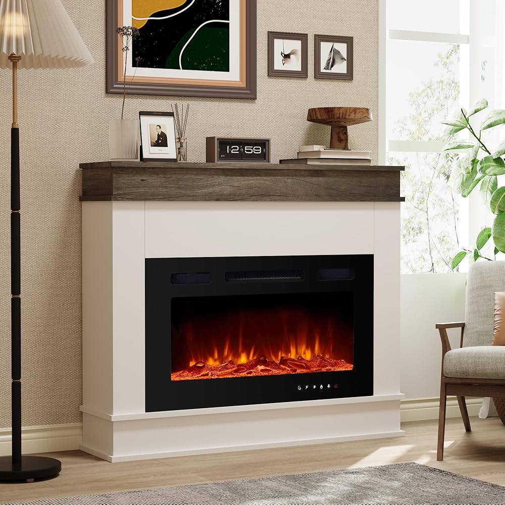 39" Electric Fireplace with Mantel, Fireplace TV Stand with 30" Electric Fireplace Heater, Low No... | Amazon (US)