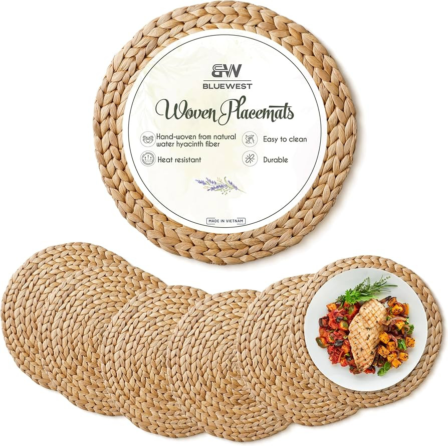 BLUEWEST Woven Placemats, (Sizes:12"-13'') Round Placemats Rattan Placemats, Wicker Water Hyacint... | Amazon (US)