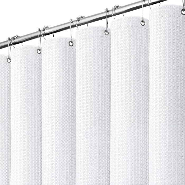Long White Fabric Shower Curtain - Waffle Textured Tall Heavy Duty Cloth Shower Curtains for Bath... | Amazon (US)