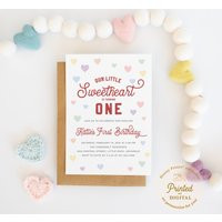 Sweetheart 1st Birthday Invitation, Valentine First Heart Invite, Neutral Invite - Valentine1 | Etsy (US)