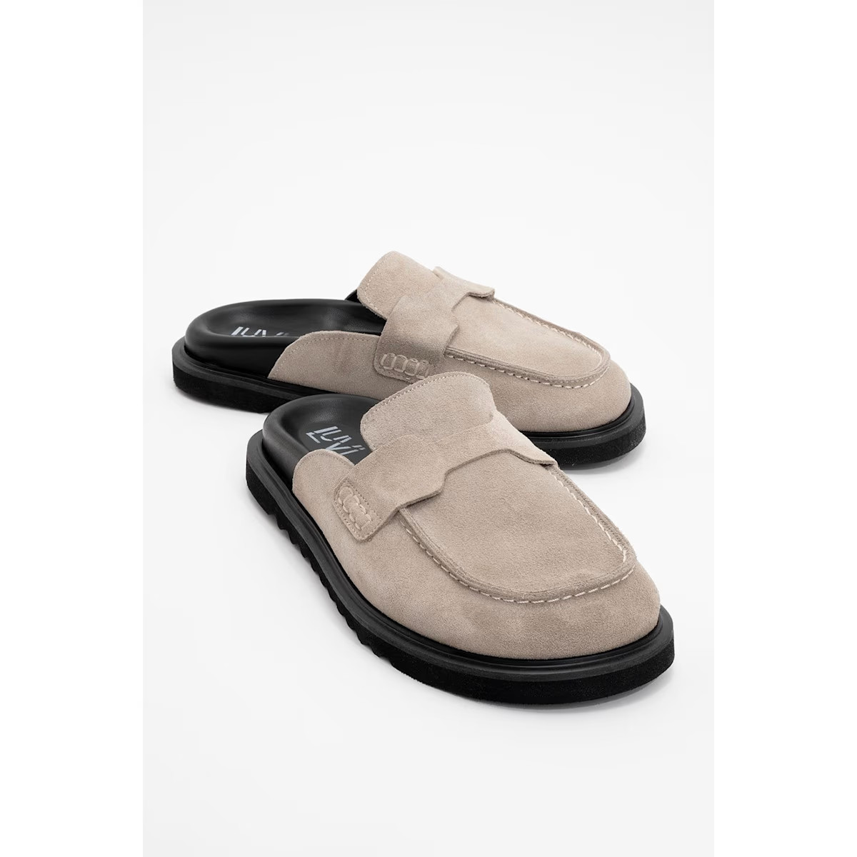 Online ExclusiveLaven Beige Suede Leather Clogs | Wolf & Badger