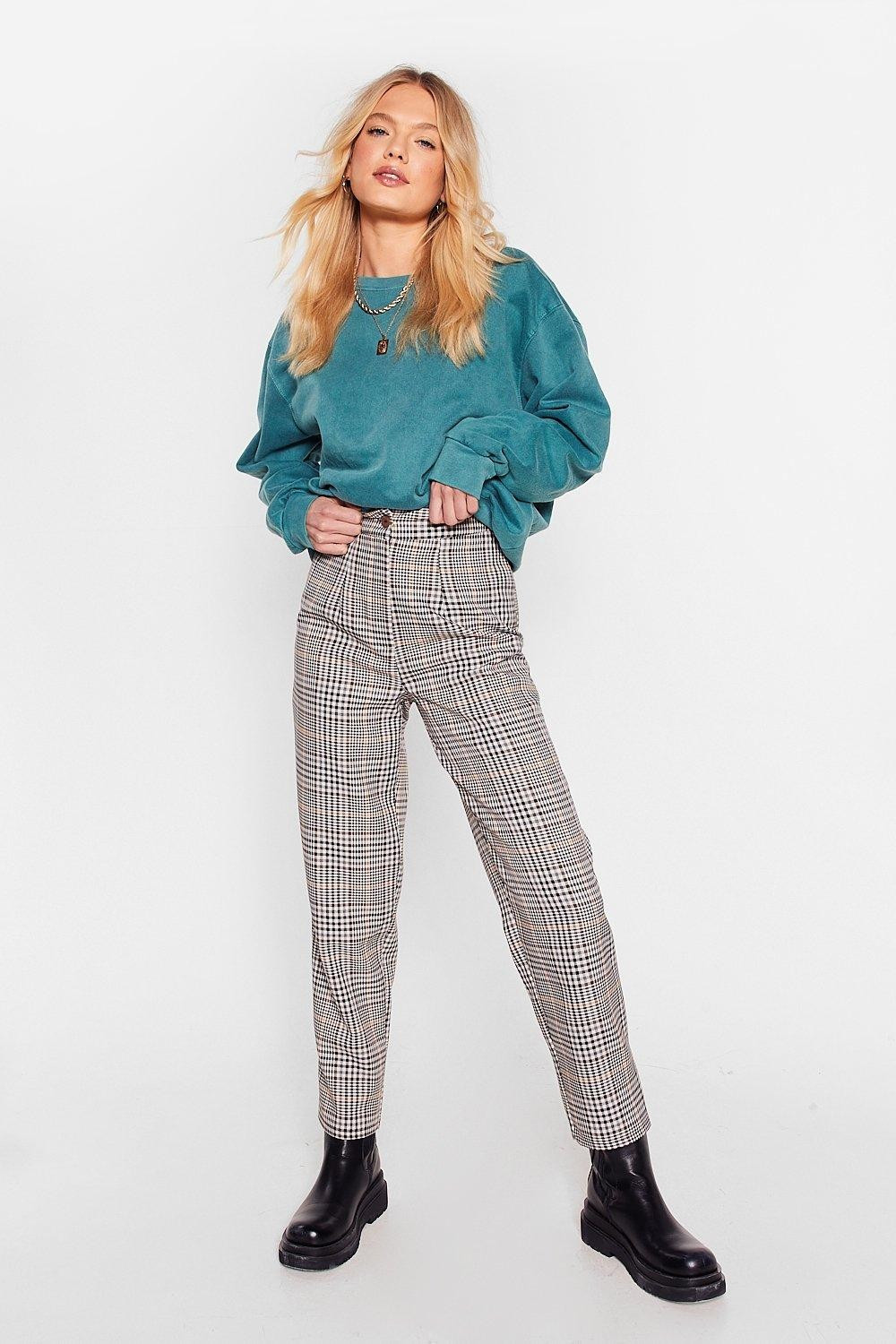 Womens Taper Us Back Plaid High-Waisted Pants - Light Brown | NastyGal (US & CA)