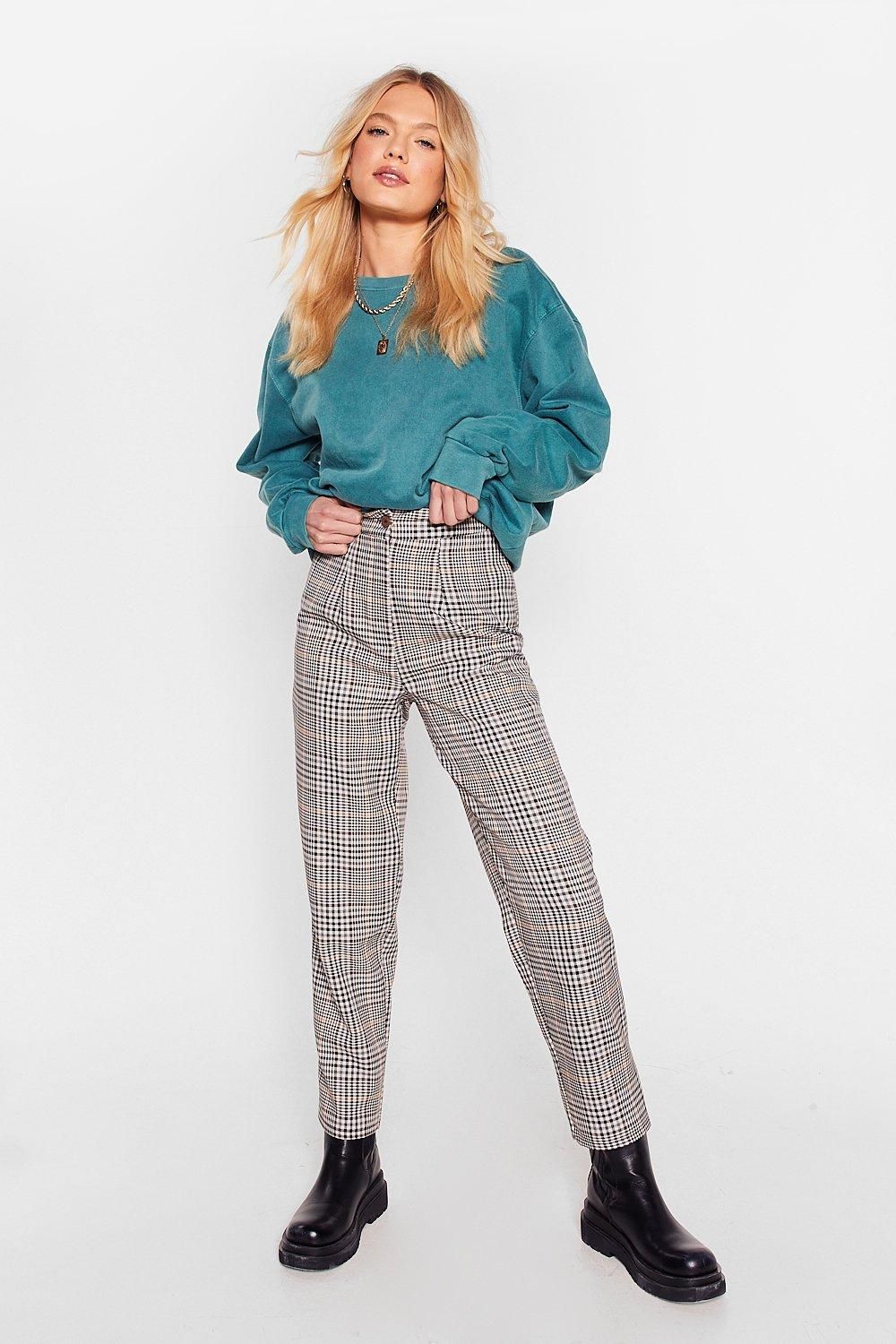 Womens Taper Us Back Plaid High-Waisted Pants - Light Brown | NastyGal (US & CA)