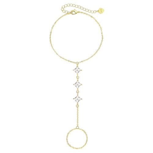 CZ Hand Chain Bracelet 14k Gold Finger Ring Bracelet Hand Chain for Women 6" to 8" Adjustable length | Amazon (US)