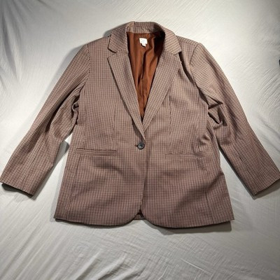 A NEW DAY Boyfriend Single Button Blazer Women’s Size Large Tan Rust Check Plaid | eBay US