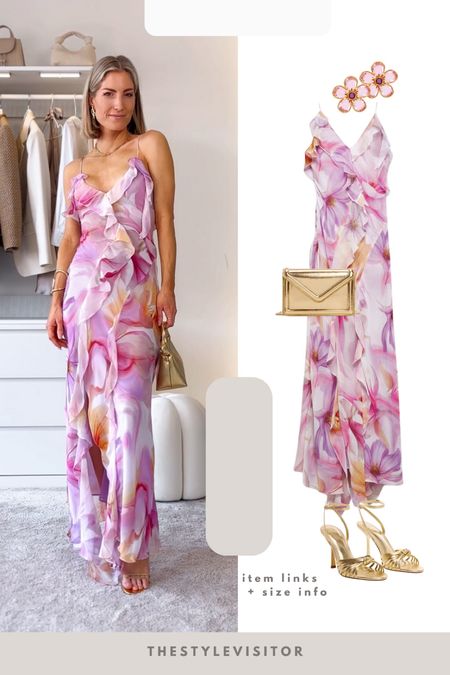 Wedding guest dress inspo 💝 This dress broke Instagram past weekend, xs/s is sold out but linked a verrrry similar one also from Mango which is available in all sizes still. Xs, tts. 

Read the size guide/size reviews to pick the right size.

Leave a 🖤 to favorite this post and come back later to shop

Easter dress, maxi dress, bow dress, pink dress, wedding guest dress, wedding guest outfit, mango, golden clutch, gold strappy heels, gold earrings, floral ruffled dress, 

#LTKwedding #LTKstyletip #LTKSeasonal