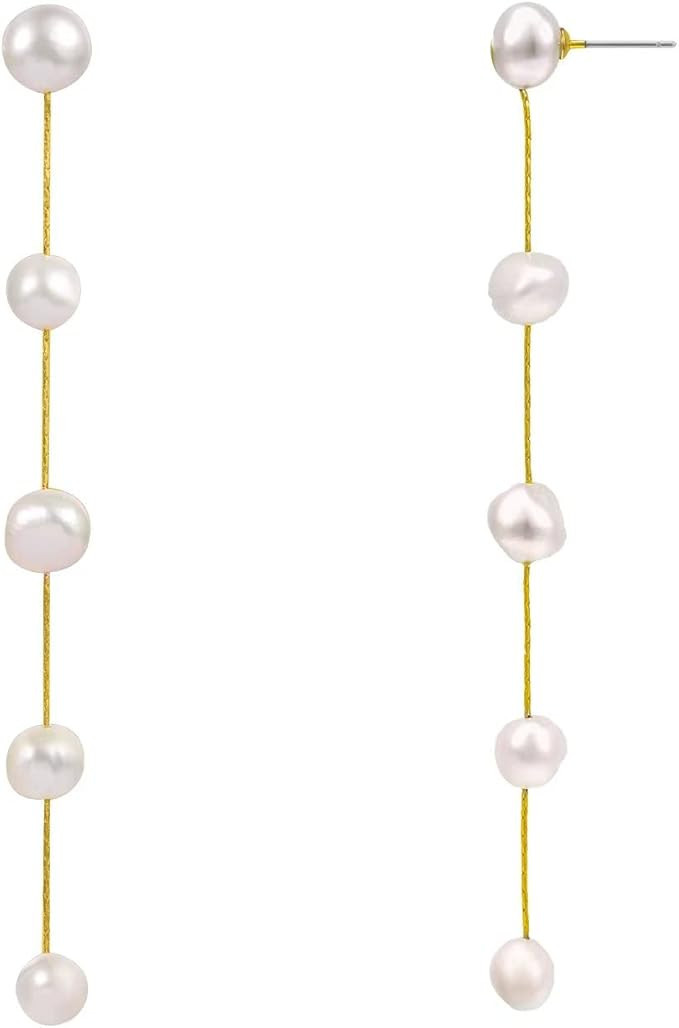 Long Tassel Pearl Dangle Earrings - Dangling Hanging Baroque AAA+ Freshwater Pearl Drop Dangle Ea... | Amazon (US)