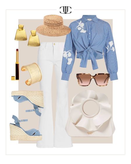 A beautifully embroidered blouse that ties in beautifully with these platform shoes. 

White denim, blouse, spring outfit, summer outfit, casual outfit, sunglasses, sun hat, platform heels, espadrilles, summer look 

#LTKover40 #LTKshoecrush #LTKstyletip