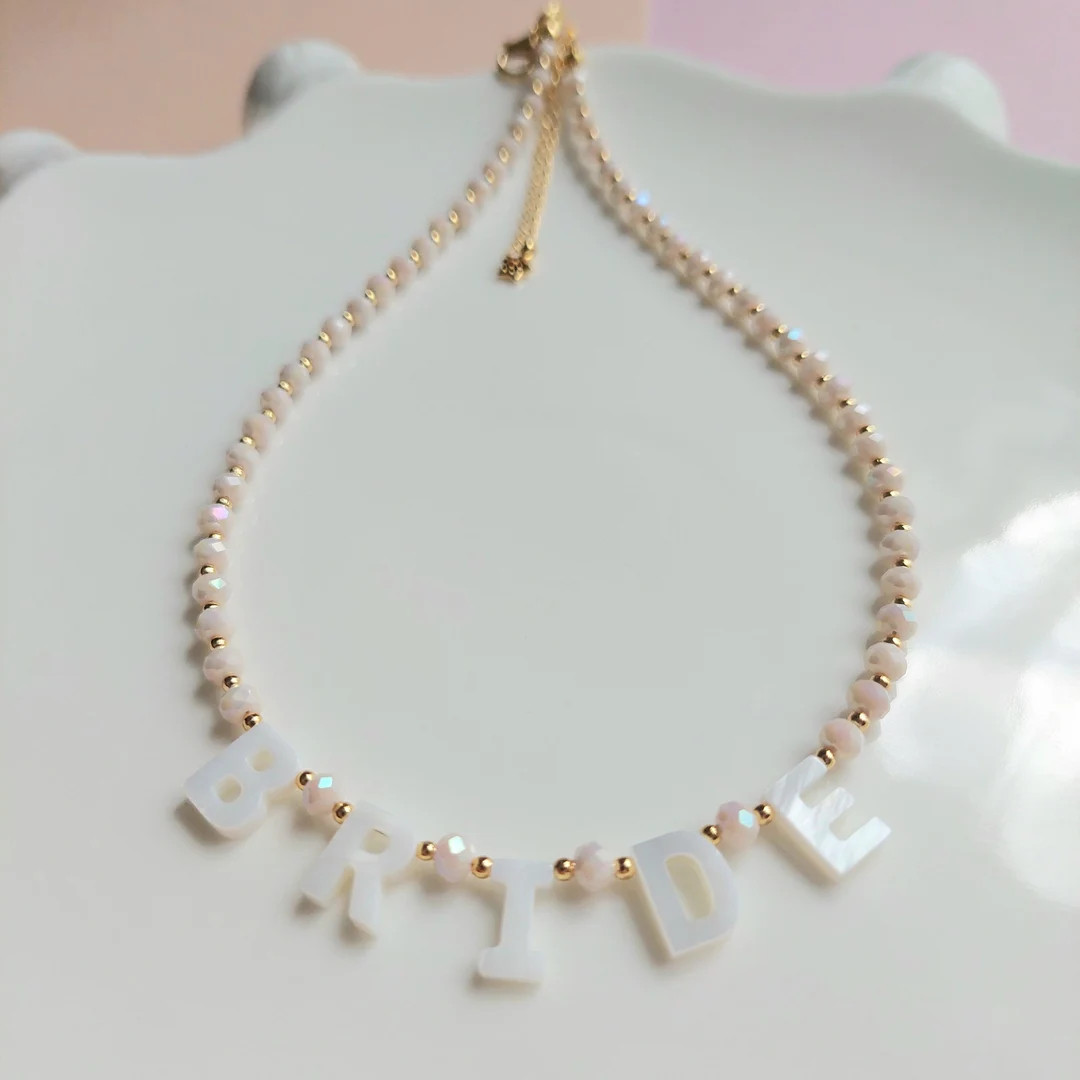 Custom Mother of Pearl Letter Necklace, Personalized Bride Jewelry | Etsy (US)