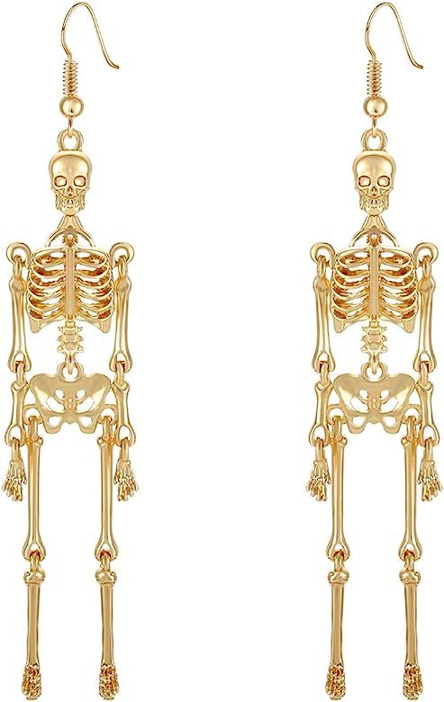 CEALXHENY Halloween Skeleton Earrings Spooky Skull Skeleton Dangle Earrings for Women Girls Costume  | Amazon (US)