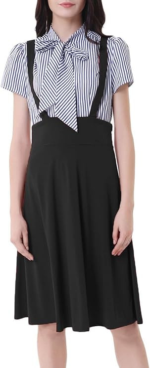 Women's Vintage Overall High Waist A-Line Suspender Skirt Pleated Pinafore Dress | Amazon (US)