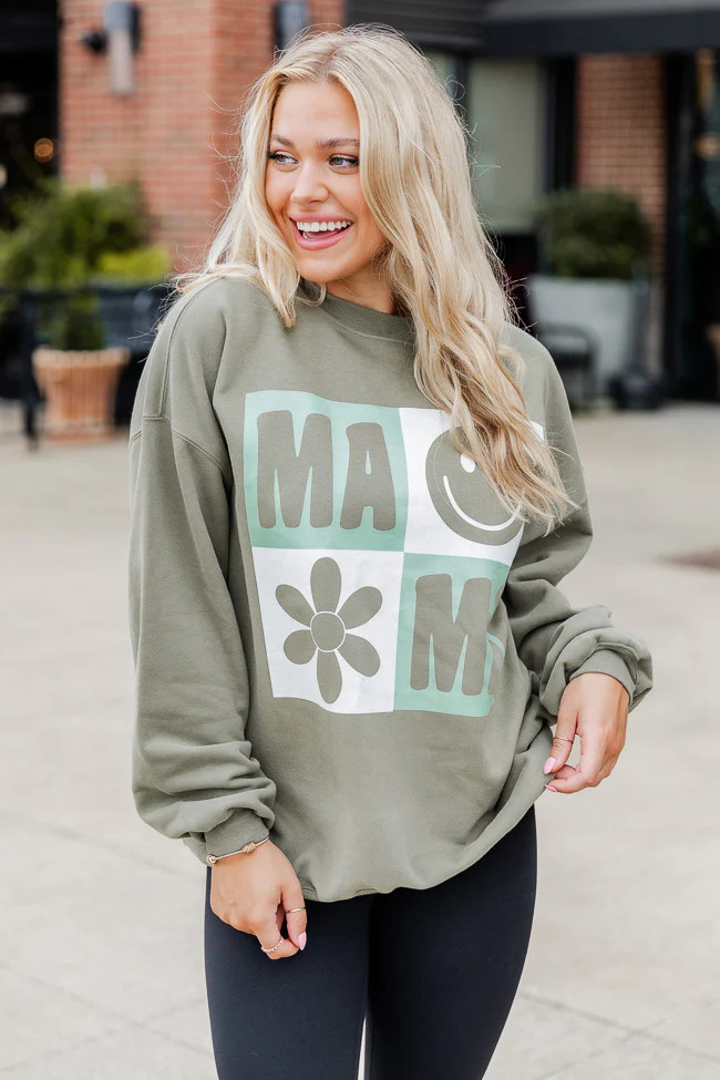 Mama Retro Olive Oversized Graphic Sweatshirt | Pink Lily
