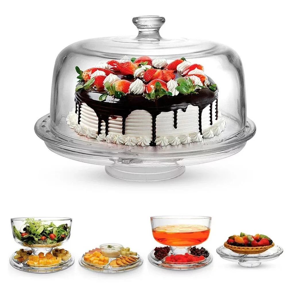 Joey’z Acrylic Cake Stand with Dome 6 in 1 Clear Large Serving Platter 12 inch | Walmart (US)