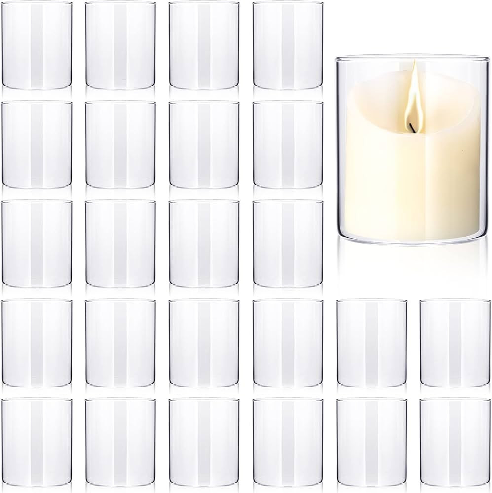 24 Pcs 4 Inch Tall Glass Vases Bulk Clear Cylinder Flower Vases Transparent Candle Holder Glass C... | Amazon (US)