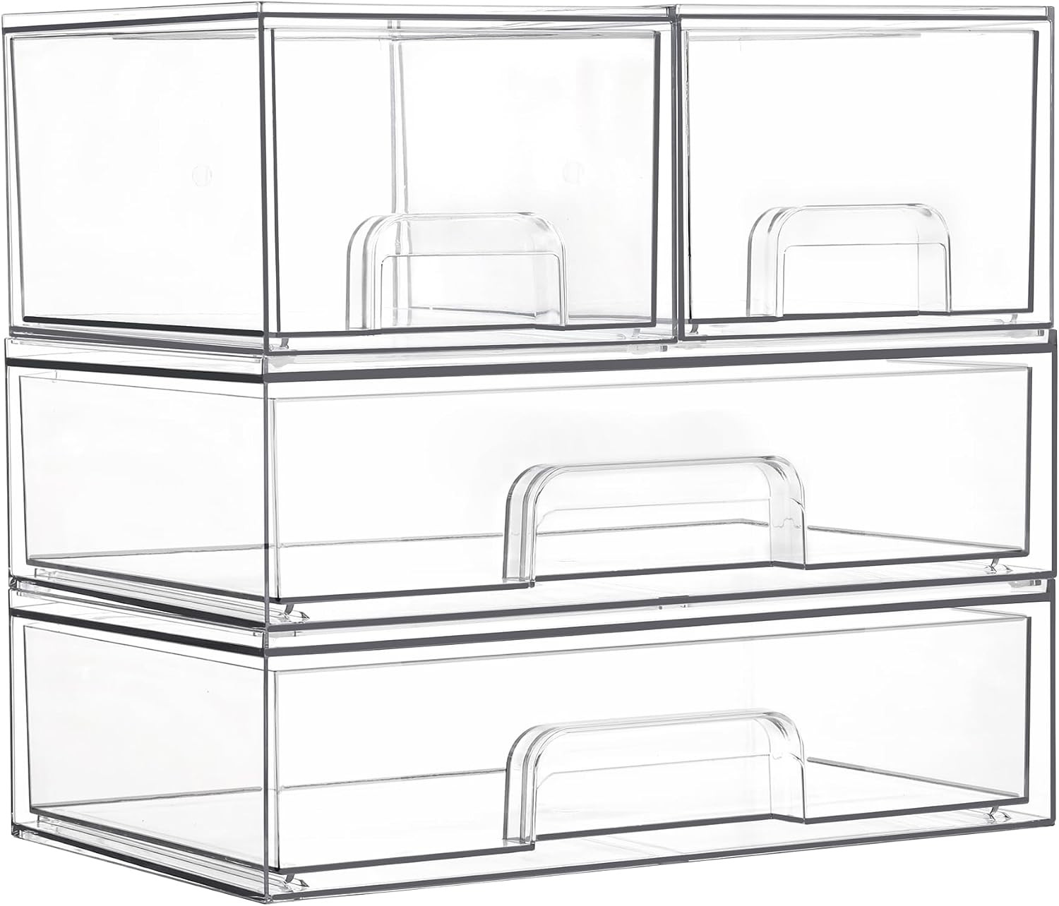 Vtopmart Clear Stackable Storage Drawers Set of 4, Plastic Organizer Bins | Amazon (US)