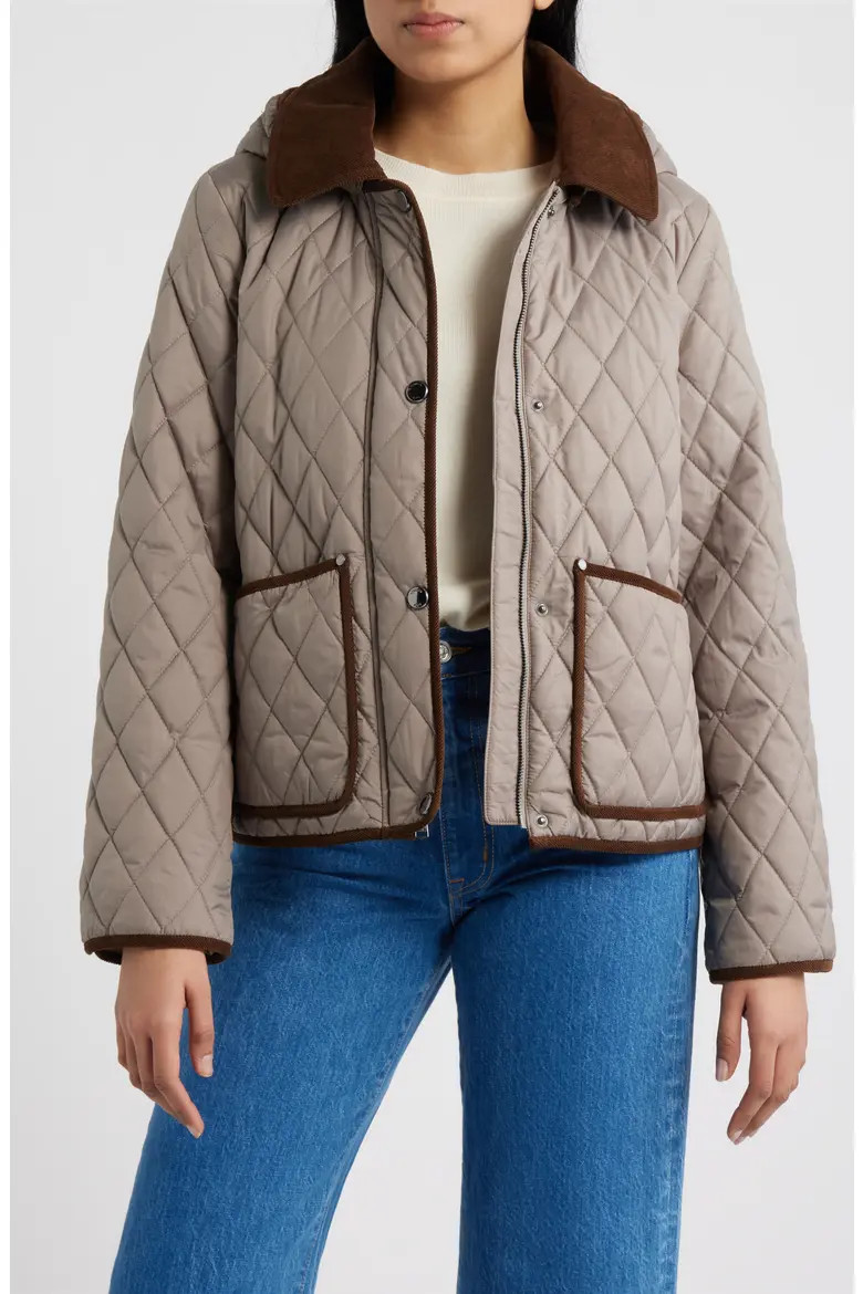 Water Resistant Corduroy Trim Quilted Coat (Women) | Nordstrom | Nordstrom
