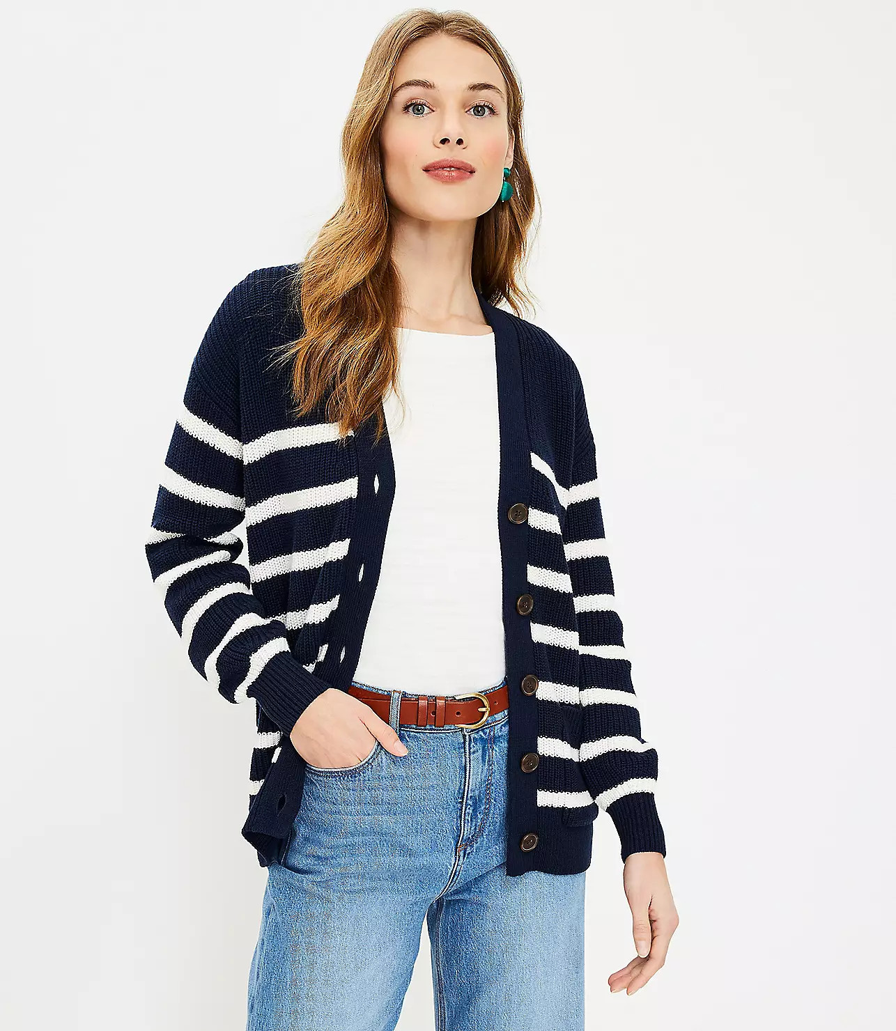Striped Pocket Boyfriend Cardigan | LOFT