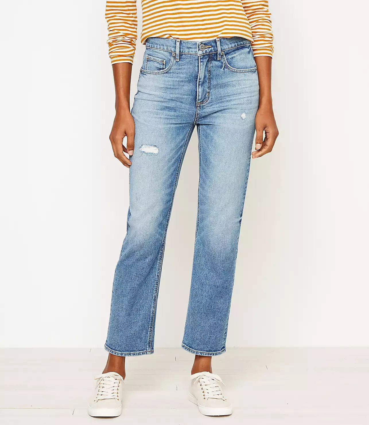High Rise Straight Crop Jeans in Authentic Mid Indigo Wash | LOFT