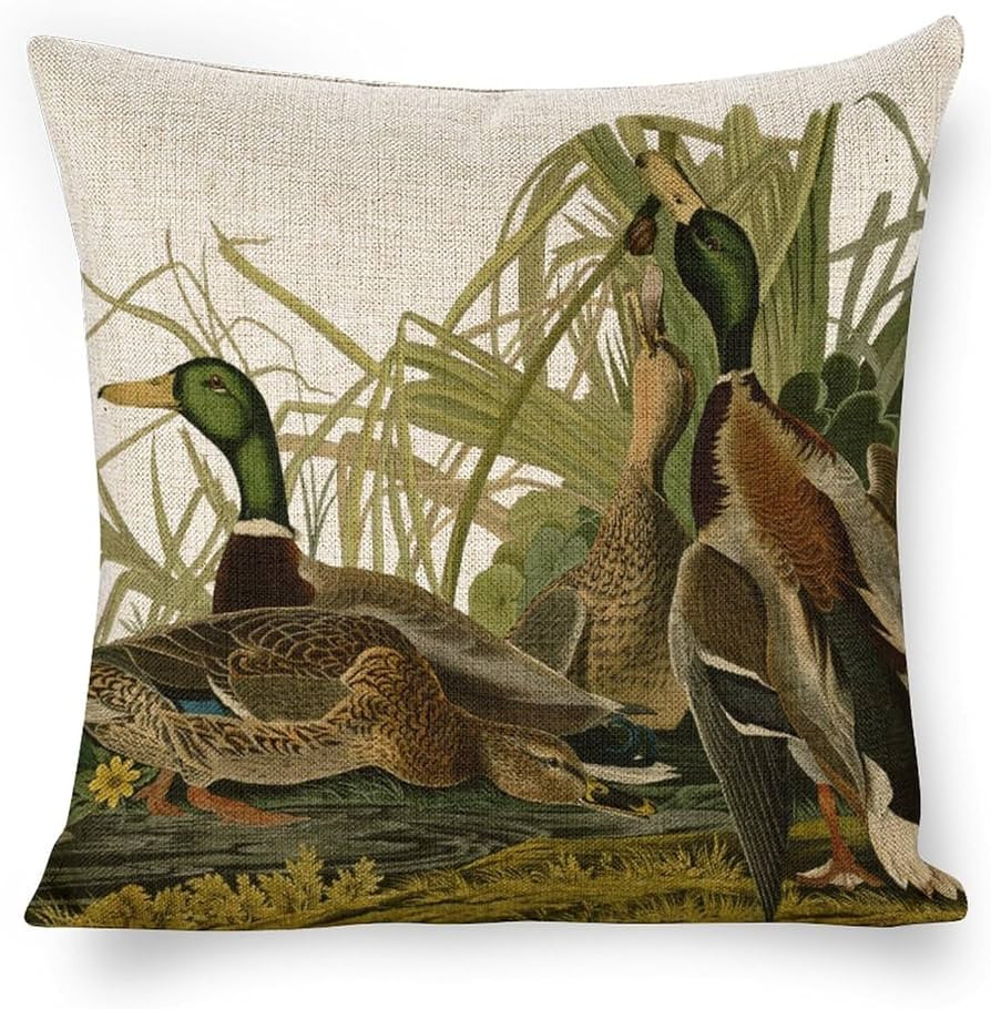 Mallard Ducks Linen Throw Pillow Covers Farmhouse 18x18 Double Sided with Zipper Decorative Pillo... | Amazon (US)
