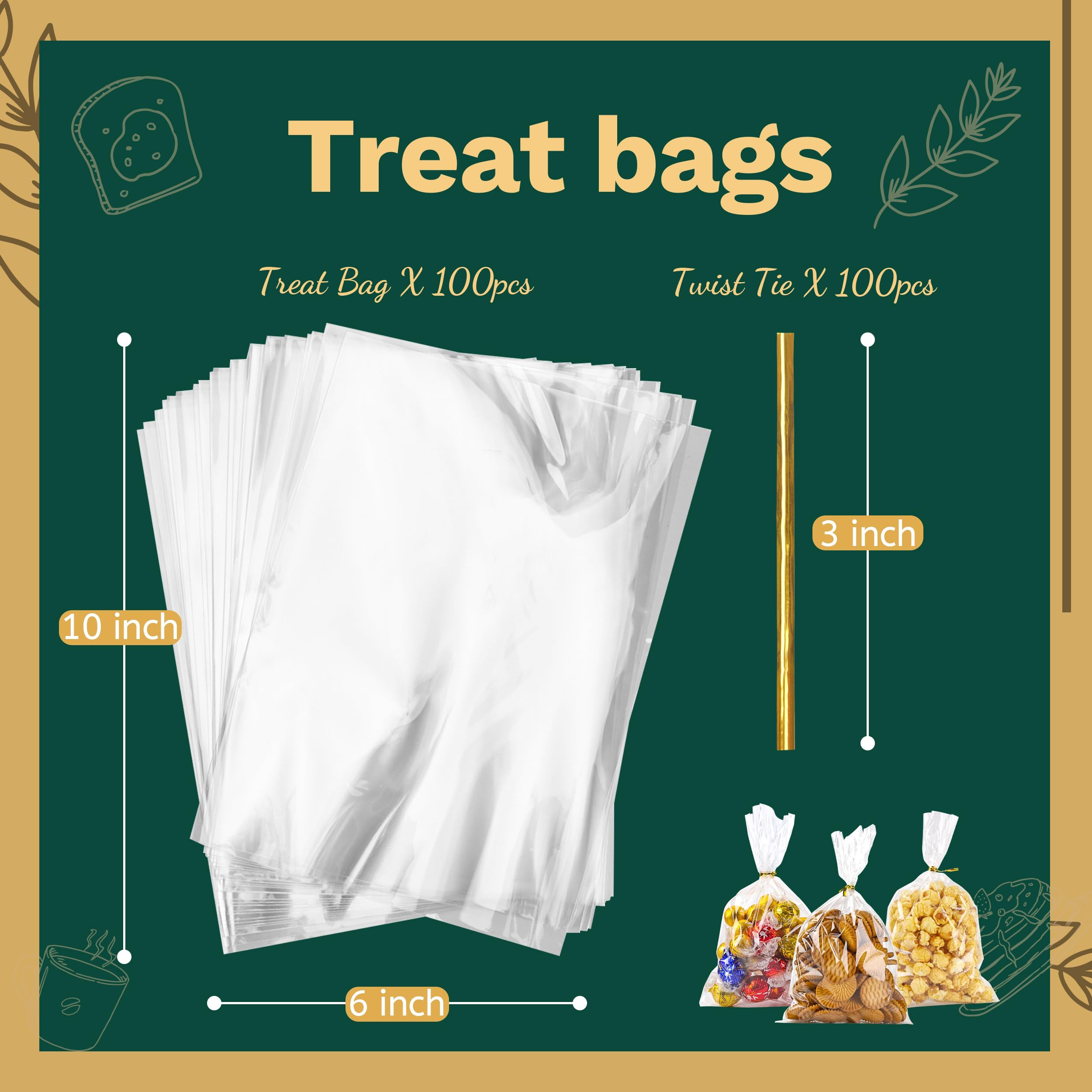 LOKIQNG Cellophane Bags Plastic Gift Bag Clear Cookie Treat Bags with Twist Ties for Party Favor ... | Amazon (US)