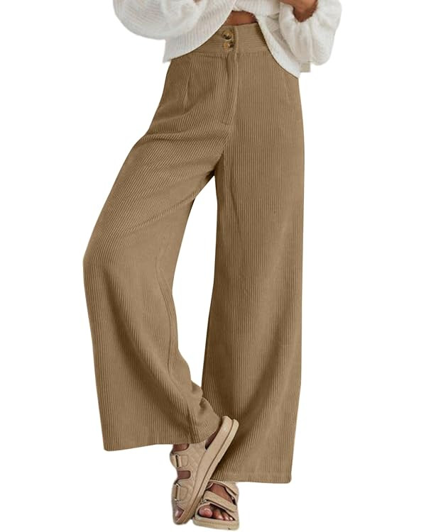 Sidefeel Corduroy Pants for Women 2025 Casual High Waisted Double Buttoned Stretchy Loose Fit Wid... | Amazon (US)