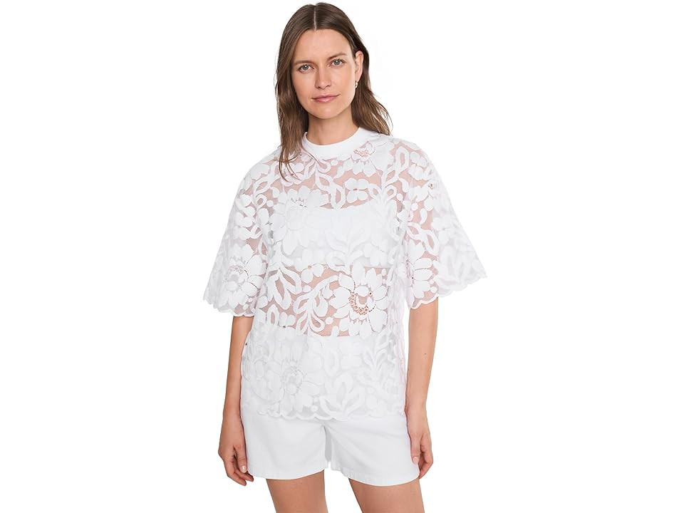 AllSaints Amelie Lace Tee Women's Clothing Optic White: LG (US 10-12) | Zappos.com