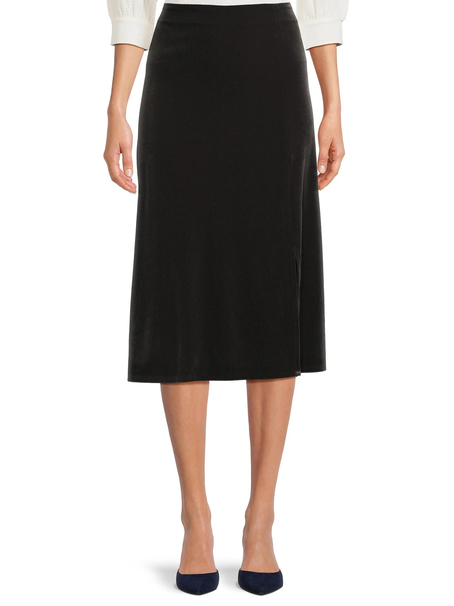 Time and Tru Women's Holiday Stretch Velvet Midi Skirt, Sizes XS-XXXL | Walmart (US)