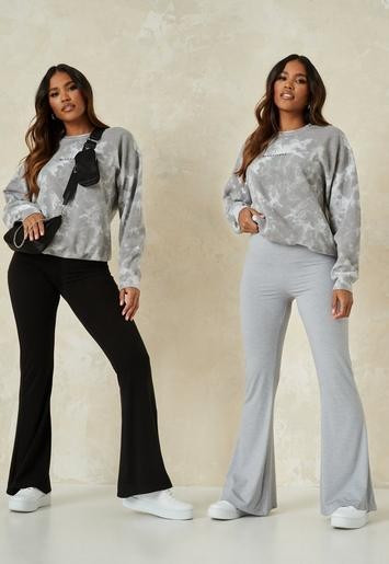 Missguided - Black And Gray Jersey Flared Trousers 2 Pack | Missguided (US & CA)