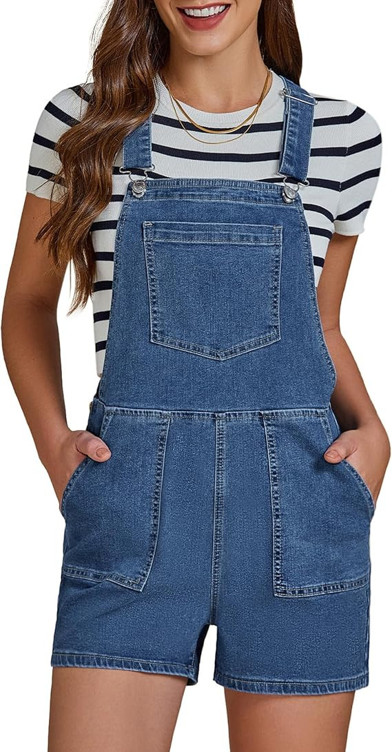 luvamia Jean Overalls for Women Shorts Bib Adjustable Straps Side Zip Stretchy Denim Rompers Casu... | Amazon (US)