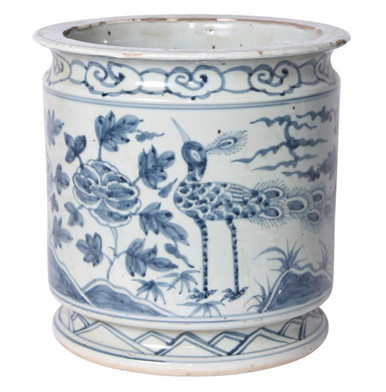 Blue and White Orchid Pot Bird Motif | Belle and June