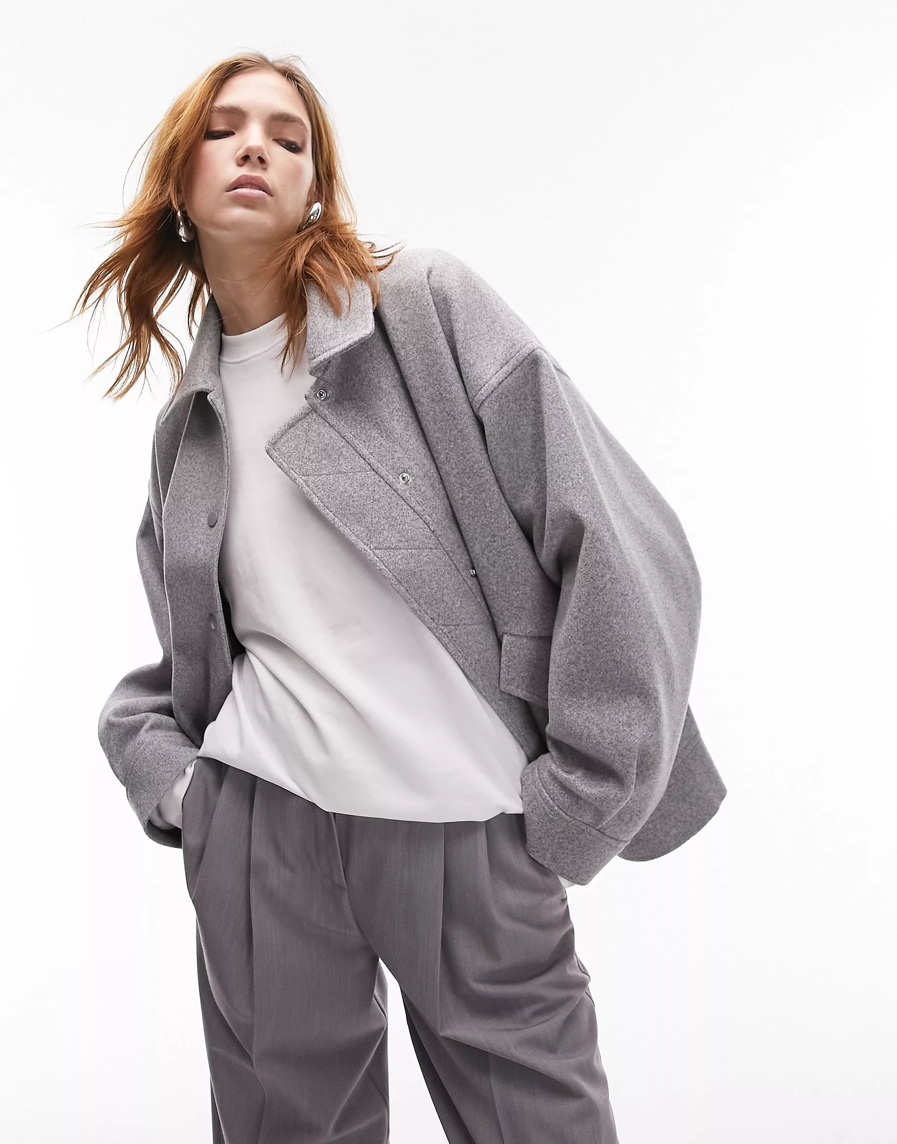 Topshop brushed bomber jacket with poppers in grey marl | ASOS (Global)