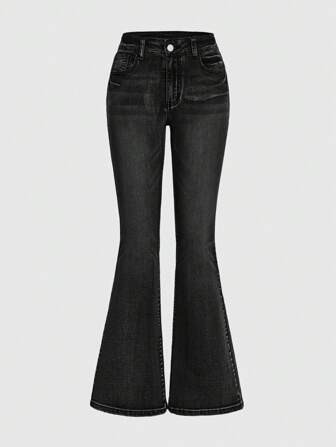 ROMWE Grunge Punk Retro Pattern Embroidered Skinny Flare Jeans For Women, Punk Rock Chic Style, S... | SHEIN