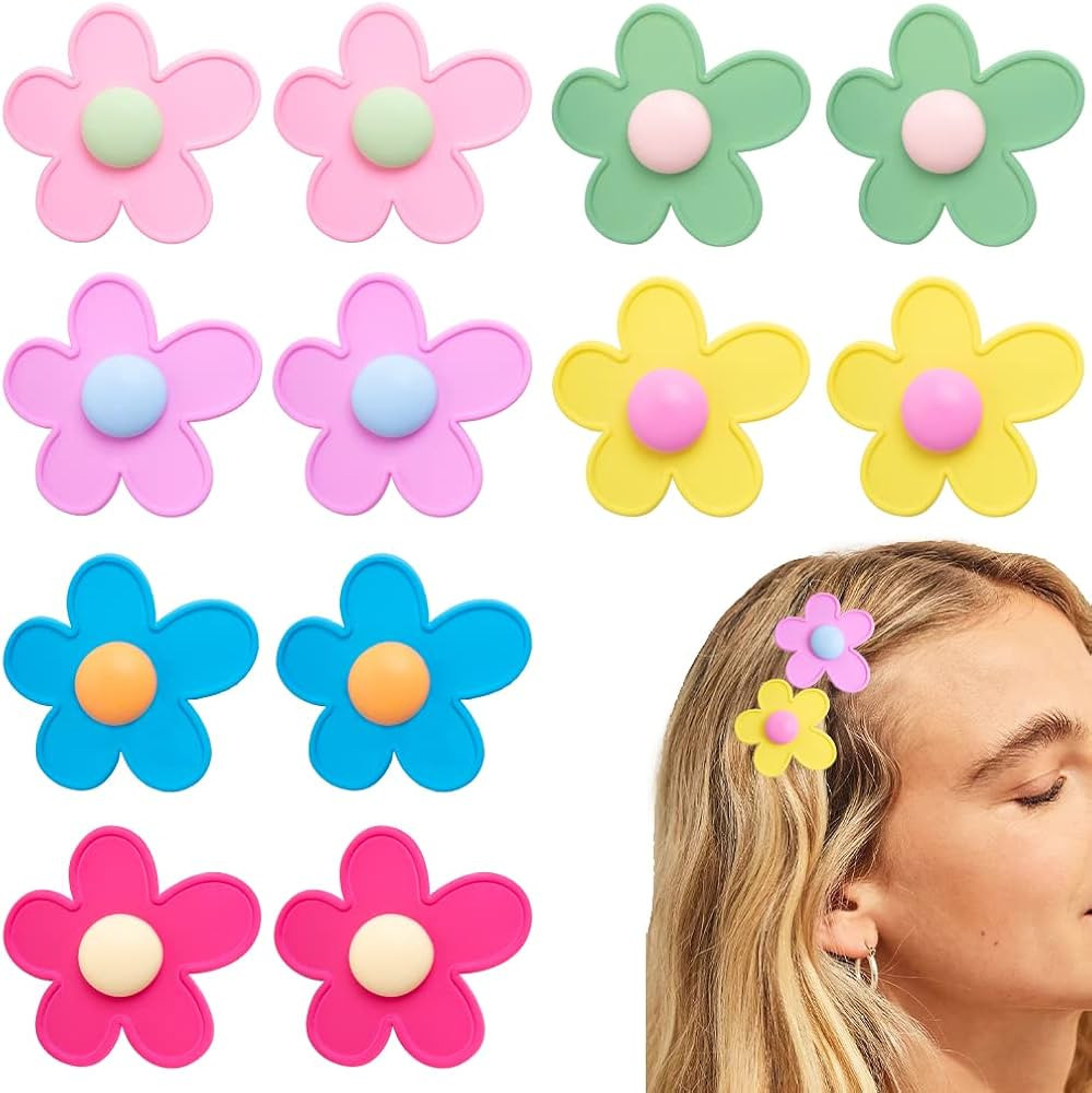 Bmobuo Flower Hair Clips for Girls Women 12Pcs, Colorful Daisy Flower Snap Hair Clips Cute Small Hai | Amazon (US)