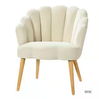 Flora Ivory Mid-century Modern Scalloped Tufted Velvet Barrel Chair with Wood Legs | The Home Depot