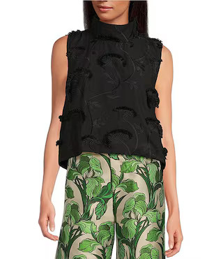 Mod 3D Embroidered Mock Neck Cropped Sleeveless Cropped Top | Dillard's