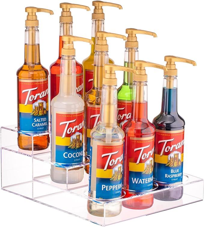 Acrylic Bottle Holder | Wine Display Riser | 9 Bottles, 3 Tier Rack | Bar Counter-Top Display Sta... | Amazon (US)