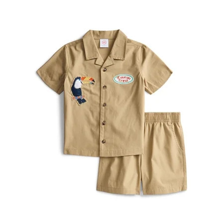 Wonder Nation Toddler Boys Short Sleeve Button Shirt and Matching Shorts Set, 2-Piece, Sizes 12M-5T | Walmart (US)