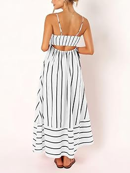 chouyatou Women's Striped Back Smocked Maxi Dress Sexy Spaghetti Strap Cut Out Flowy Swing Long D... | Amazon (US)