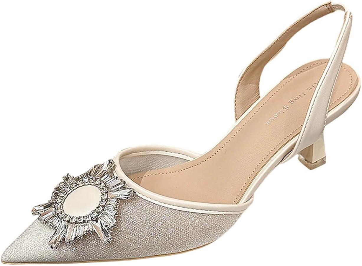 Womens Banquet Sunflower Water Buckle Pointed High Heels Back Strap Slim Heels | Amazon (US)